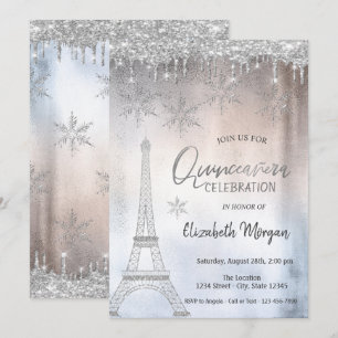 Invitation Gouttes de paillettes Flocons de neige Tour Eiffel