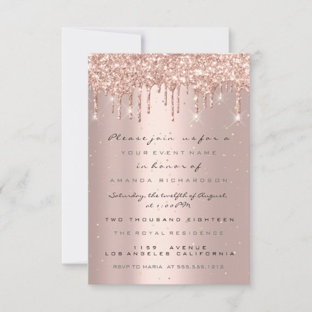 Invitation Gouttes de paillettes Rose Confetti Mariage Douce  (Devant)