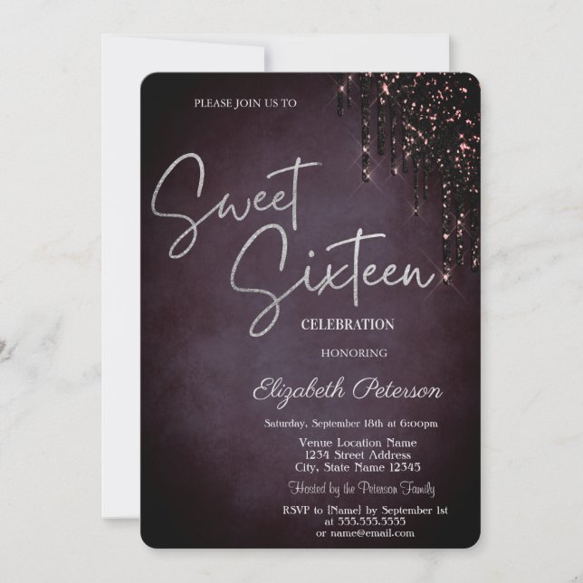 Invitation Gouttes de paillettes simples de Bourgogne pour un (Devant)