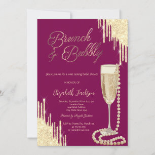 Invitation Gouttes d'Or Perles Élégantes Prosecco Enterrement