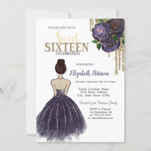 Invitation Gouttes, Robe Violette, Roses Sweet 16