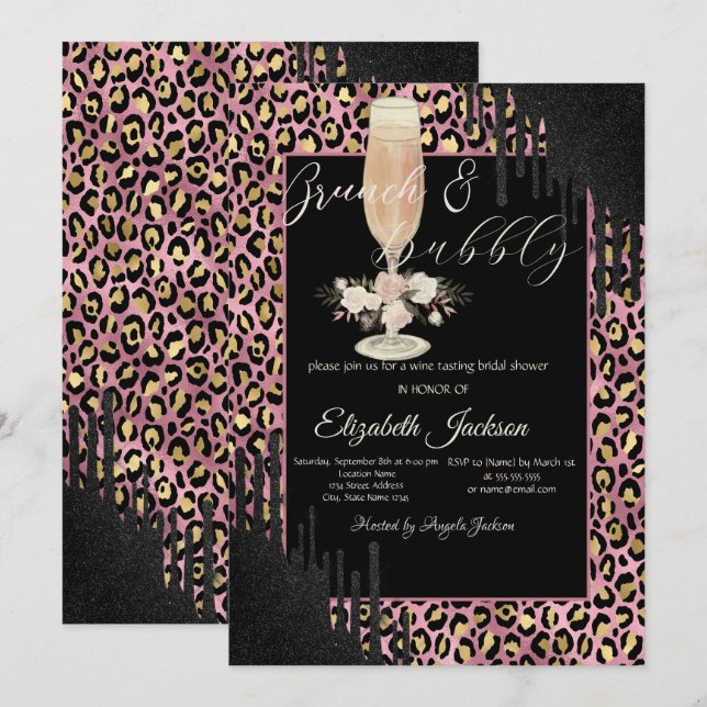 Invitation Gouttes, Verre, Fleur Imprimé Léopard Brunch & Bul (Devant / Derrière)
