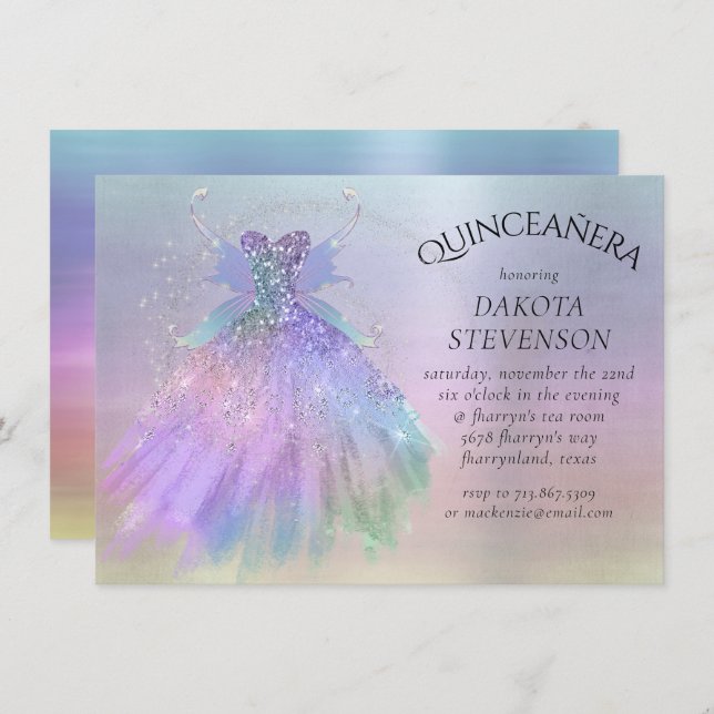 Invitation Gown Ethereal Fairy Wing | Rainbow Pastel Sheen (Devant / Derrière)