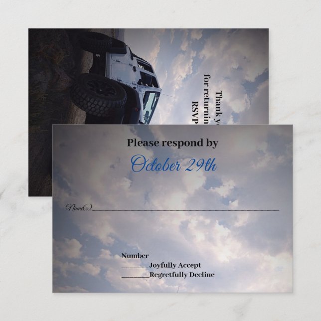 Invitation GP Off Road 4X4 Wedding RSVP (Devant / Derrière)