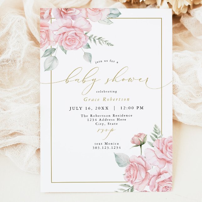 Invitation GRACE Blush Floral et Gold Girl Baby shower (Créateur téléchargé)