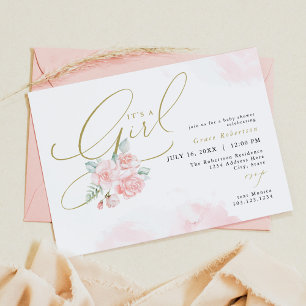 Invitation GRACE Blush Floral Gold C'est un Baby shower fille