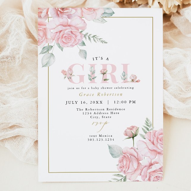 Invitation GRACE Blush Floral Gold C'est un Baby shower fille (Créateur téléchargé)