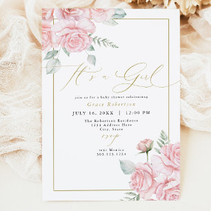Invitation GRACE Blush Floral Gold C'est un Baby shower fille