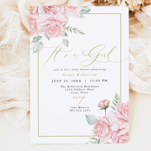 Invitation GRACE Blush Floral Gold C'est un Baby shower fille (Créateur téléchargé)