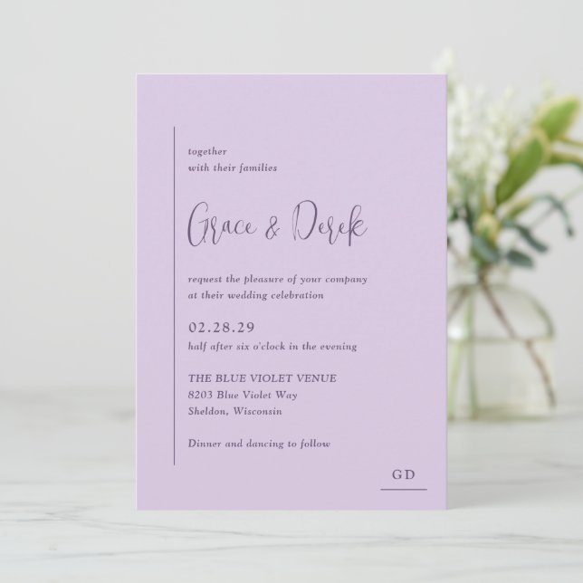 Invitation Grace Lilac Mariage moderne (Debout devant)