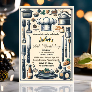 Invitation grace Mens Homme dîner adulte élégant 60e annivers