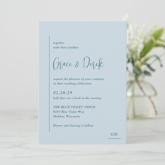 Invitation Grace Muet bleu Mariage moderne (Debout devant)