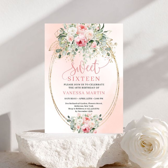 Invitation Graceful Blush Rose Gold Sweet Sixteen Invite (Graceful Blush Rose Gold Sweet Sixteen Invite)