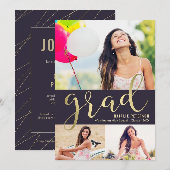 Invitation Graceful Glow EDITABLE COULEUR Graduation (Devant / Derrière)