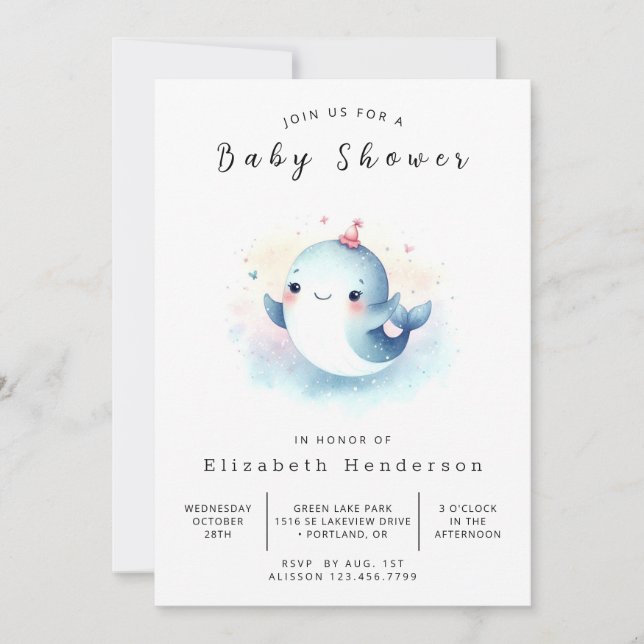 Invitation Graceful Printable Baby shower baleine (Devant)