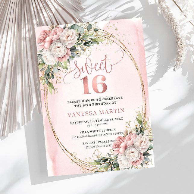 Invitation Graceful Rose Gold Floral Greenery Sweet Sixteen  (Graceful Rose Gold Floral Greenery Sweet Sixteen Invitation

)