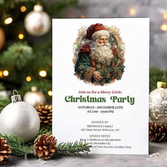 Invitation Graceful Victorian Santa Christmas party invite (Graceful Victorian Christmas angel party invite

)