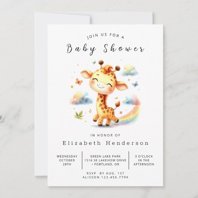 Invitation Gracity Custom Giraffe Baby shower (Devant)