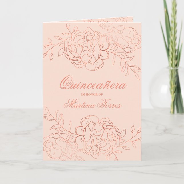 Invitation Gracity Rose Gold & Blush Rose Floral Quinceanera (Devant)
