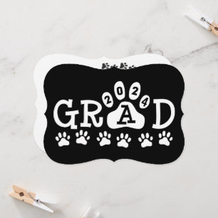 Invitation Grad 2024 Black White Empreintes de pattes Graduat