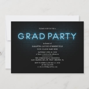 Invitation Grad 2025 Blue Neon Graduation Photo Party