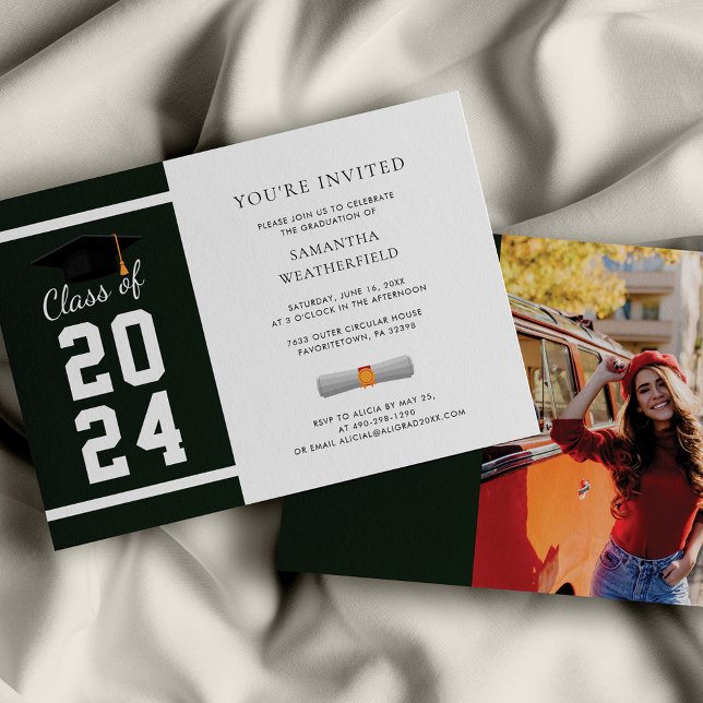 Invitation Grad 2025 Green White Photo Graduation Party (2024 Graduation Party Invitation with photo)