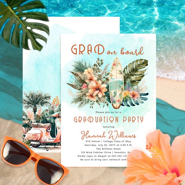 Invitation Grad à bord Surf tropical Graduation Party (Créateur téléchargé)