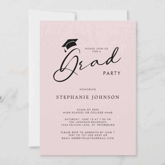 Invitation Grad Casquette Chic Moderne Calligraphie Partie de (Devant)
