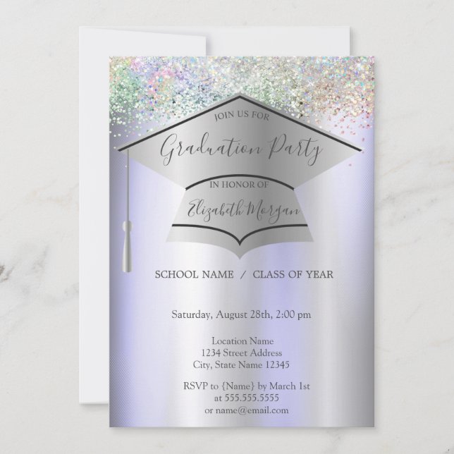 Invitation Grad Casquette, Colorful Confetti Violet Graduatio (Devant)