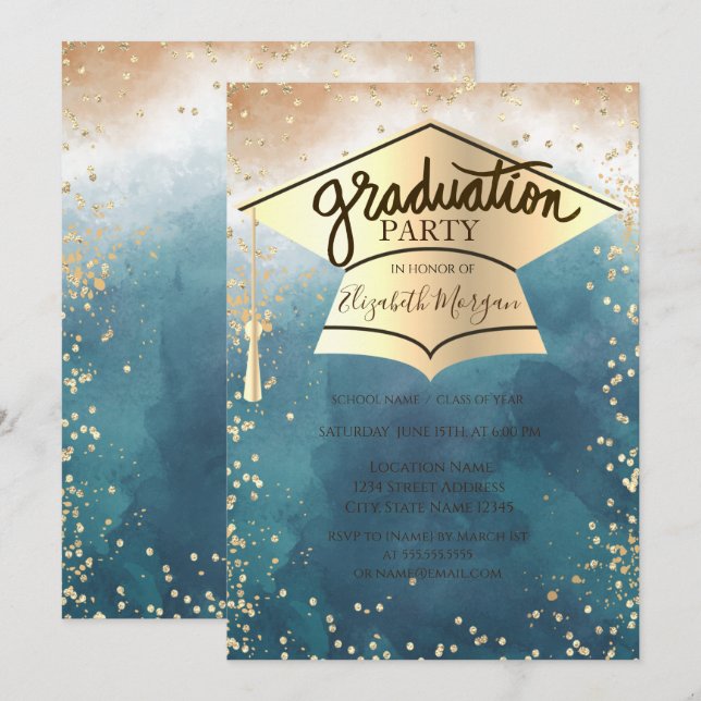 Invitation Grad Casquette, Diamants Peinture Splash Graduatio (Devant / Derrière)