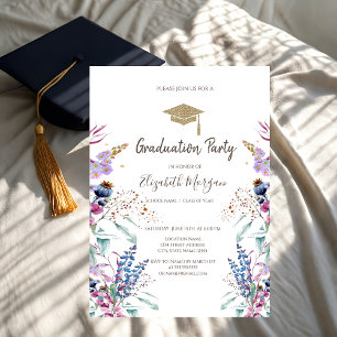 Invitation Grad Casquette Fleur sauvage Meadow Graduation séc