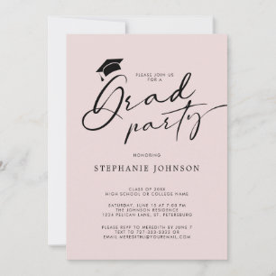 Invitation Grad Casquette moderne Calligraphie Blush Graduati
