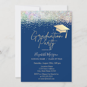 Invitation Grad Casquette Tassel Colorful Confetti Blue Gradu
