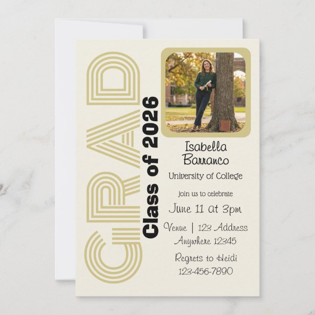 Invitation Grad Cream Background Picture Graduation  (Devant)