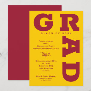 Invitation GRAD Crimson sur l'or Graduation