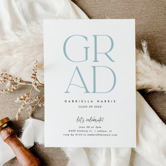 Invitation Grad d'envol | Bleu clair + Blancs (Soaring Grad | Light Blue + White Graduation Invitation)