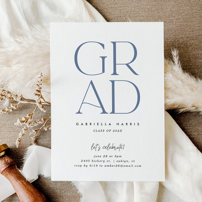 Invitation Grad d'envol | Dusty Blue + White Graduation (Soaring Grad | Dusty Blue + White Graduation Invitation)