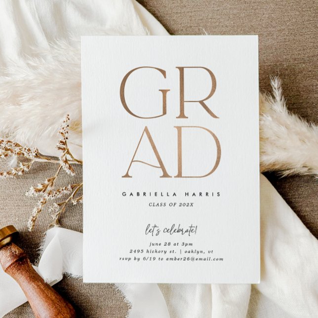 Invitation Grad d'envol | Rose Gold + White Graduation (Soaring Grad | Rose Gold + White Graduation Invitation)