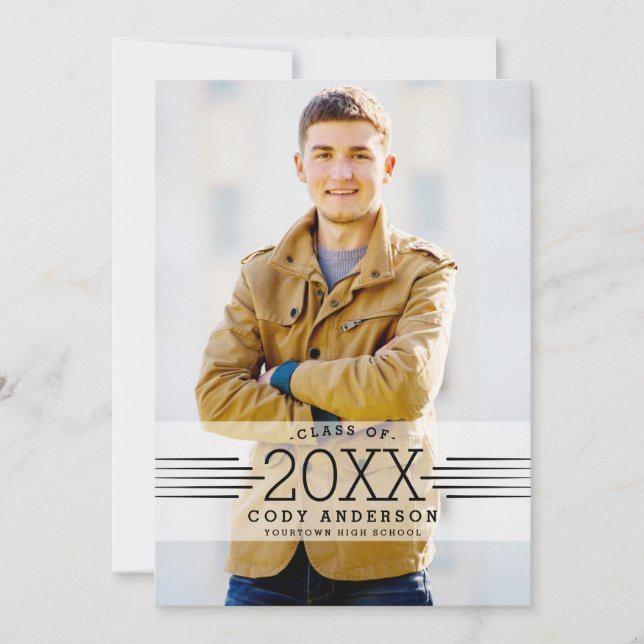 Invitation Grad graphique | Black Text Photo Graduation Party (Devant)