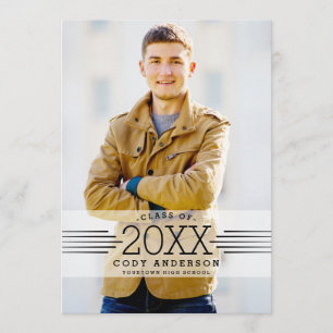 Invitation Grad graphique Black Text Photo Graduation Party