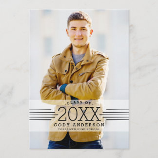 Invitation Grad graphique | Black Text Photo Graduation Party