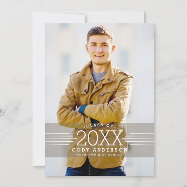 Invitation Grad graphique | Blancs Photo Graduation Party (Devant)