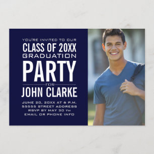 Invitation Grad masculin moderne Navy Blue Graduation Party