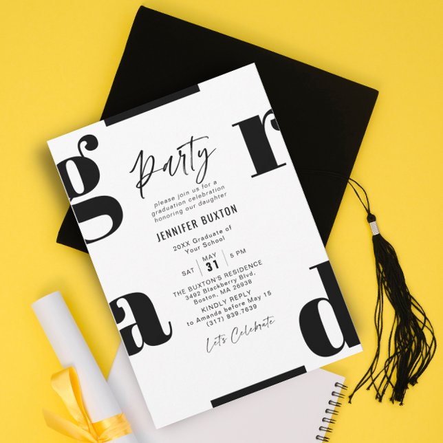 Invitation Grad Modern Black and White Graduation Party (Créateur téléchargé)