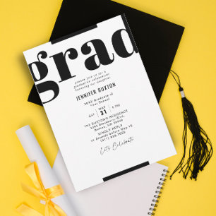 Invitation Grad Modern Check Black and White Graduation Party