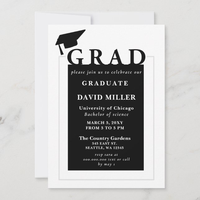 Invitation Grad Moderne Minimaliste Graduation (Devant)