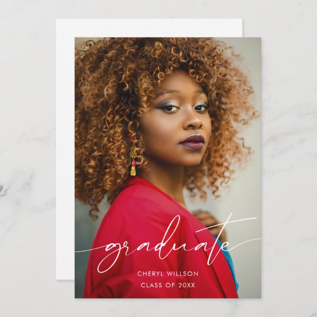 Invitation Grad Moderne noir Script photo superposition de la (Devant / Derrière)