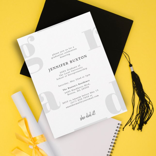 Invitation Grad moderne Silver Grey Graduation Party (Créateur téléchargé)