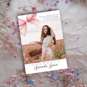 Invitation Grad party 2025 Pink Bow Coquette Elégant tendance