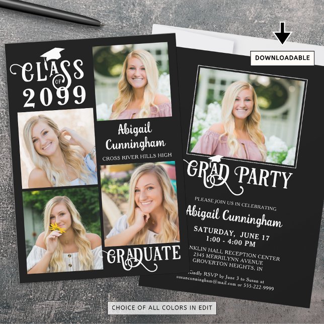Invitation Grad Party 5 Photos Fancy Class Année Script (Créateur téléchargé)